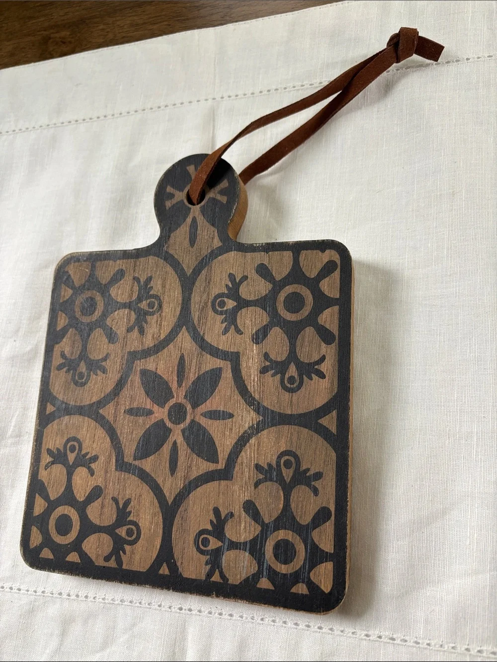 Wooden Hanging Serving Board with Brown and Black Tile Pattern